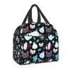 Pattern Insulated Lunch Bag for School Office Halloween Cat Skull Leakproof Cooler Thermal Bento Box Women Children