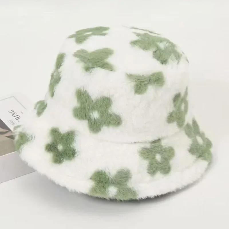 Плюшевые милые ведерные шапки для отдыха с мелким цветочным принтом, женские осенне-зимние теплые шапки-рыбаки со звездами, плотные шапки-бини из искусственного меха, шапки-черепа