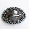 Zinc Western Cowboy Belt Buckle with Cow Skull & Horse Head