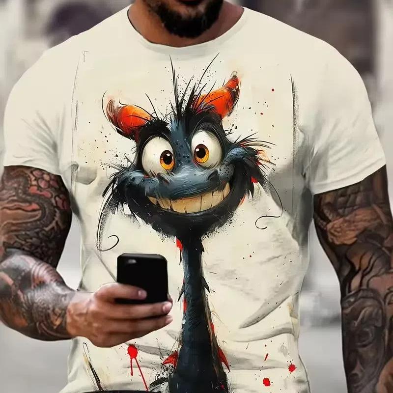 Summer Men's T Shirt Short Sleeve Animal Print Casual O-Neck Oversized Pullover Fashion Streetwear Male Clothing Cat T-Shirts