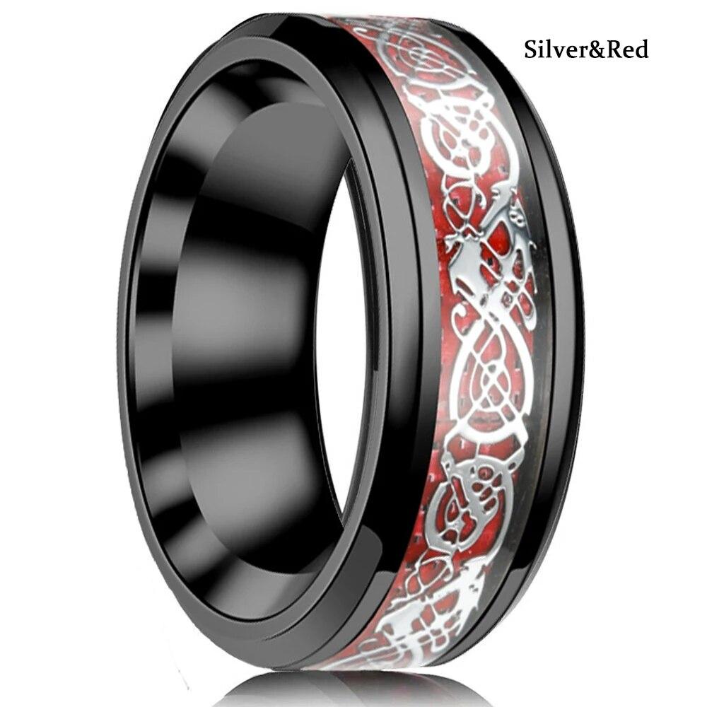 Классическое мужское кольцо 8 мм, титановое кольцо из нержавеющей стали, инкрустация, черное, синее кольцо из углеродного волокна, свадебные украшения, рождественский подарок, аксессуары