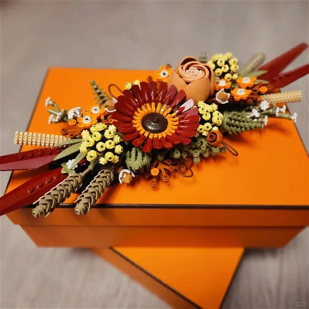 Moc Flower Bricks Artificial Dried Flowers Home Decor Rose and Gerbera Building Blocks Collection Crafts Set Birthday Gift Toys