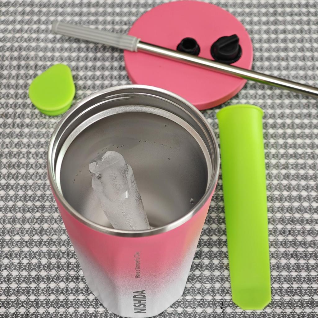 Стакан Nishida Straw из нержавеющей стали с силиконовой соломинкой, вакуумный, 600 мл, с двойными стенками, для холодных напитков, с крышкой, стильный, для офиса, стальной, для улицы, компактный, в форме стика