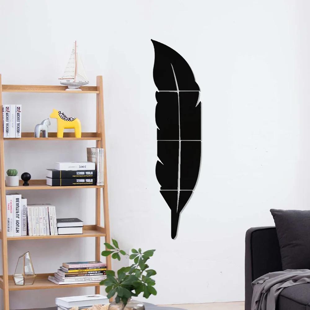 DIY Feather 3D Mirror Wall Sticker Acrylic Self Adhesive Sticker Decal for Living Room Bathroom Art Home Decor Mural Wallpaper