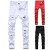 Men's Trousers Slim Denim Trousers Straight Leg Pants Solid Color Ripped Jeans
