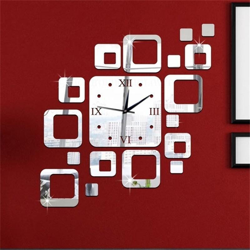 Modern Design 3D Clock DIY Wall Clock Mirror Room Bedroom Kitchen Wall Sticker Home Decor
