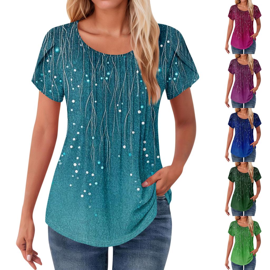 Womens Tops Petal Short Sleeve Summer Round Neck Shirts Floral Printing Blouses For Women Dressy Casual