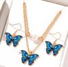 Женское ожерелье-бабочка из 4 предметов, красочные двухслойные серьги-бабочки с цирконом, модные простые элегантные аксессуары-бабочки