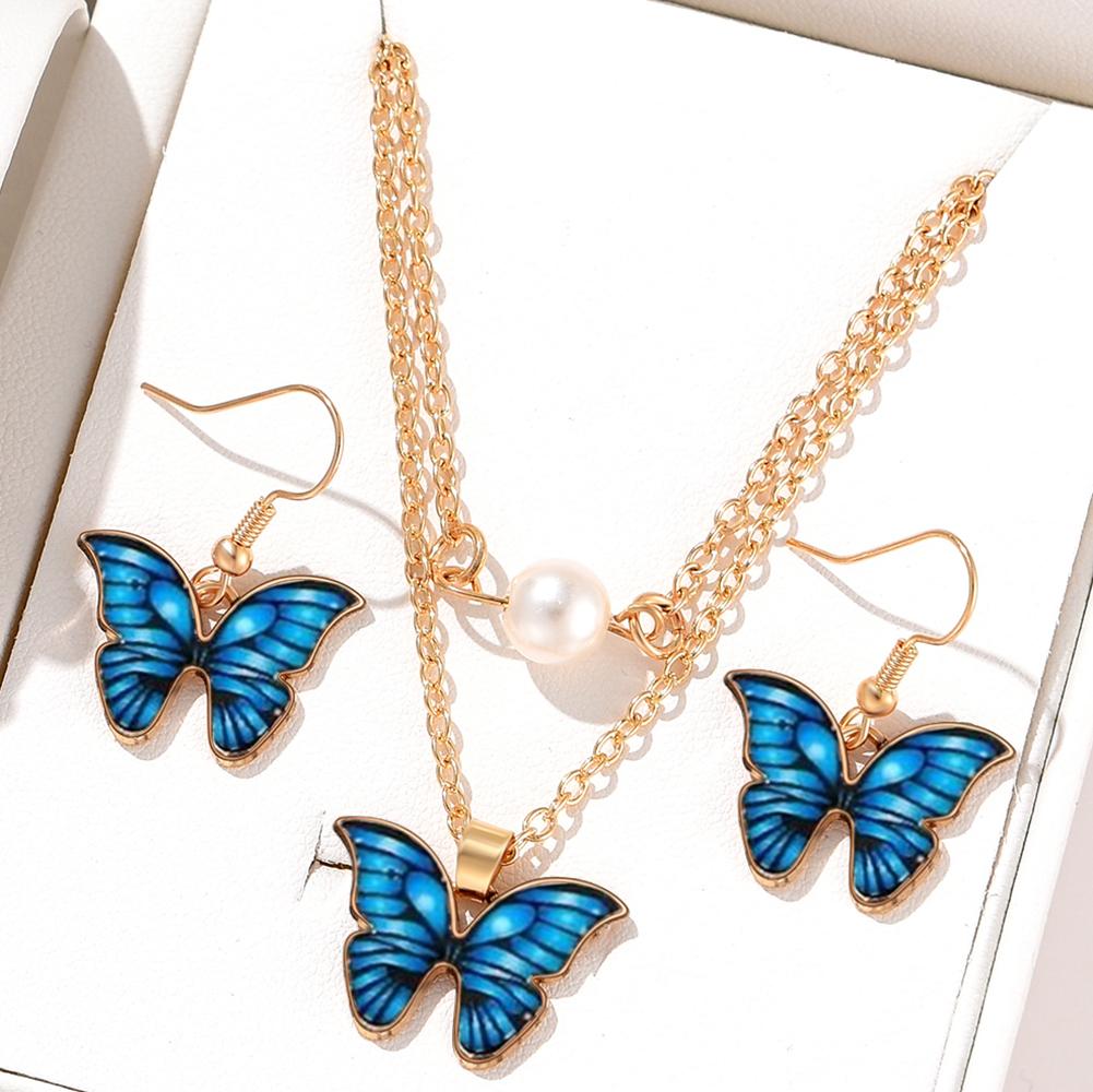 Женское ожерелье-бабочка из 4 предметов, красочные двухслойные серьги-бабочки с цирконом, модные простые элегантные аксессуары-бабочки