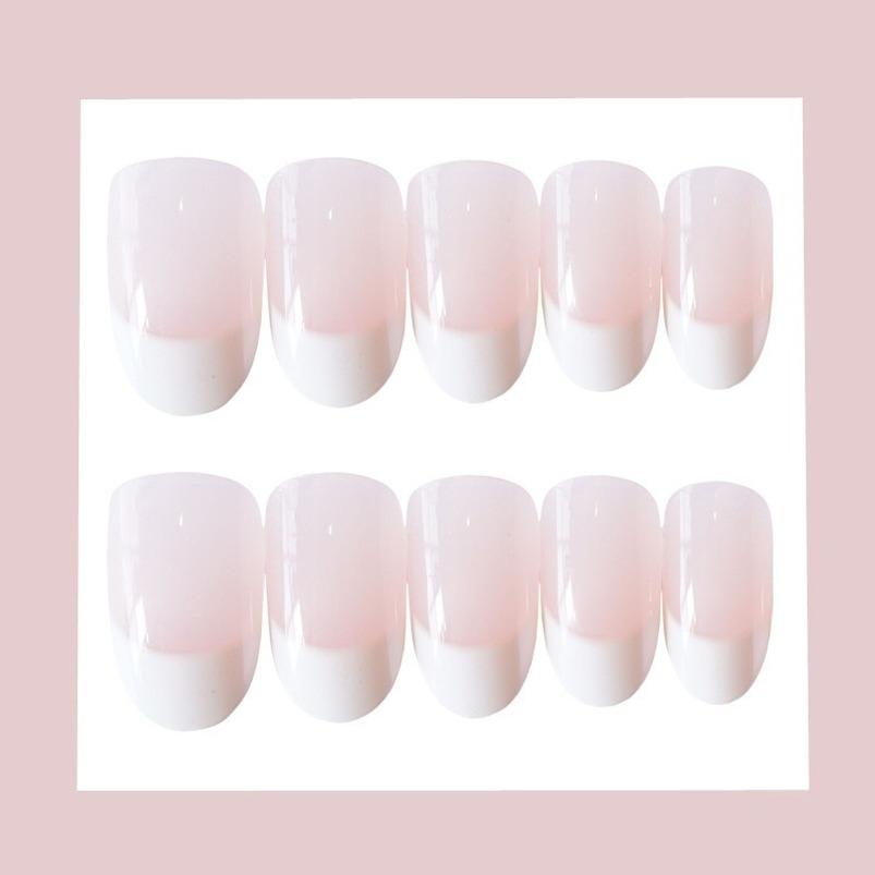 24Pcs/set Long Pink French False Nails Acrylic Classical Full Nail Tips Artificial Nails with Double-sided Adhesive