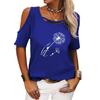 Women Fashion Off Shoulder T-shirt Ladies Casual Round Neck Floral Print Top Summer Short Sleeved Tee Shirt