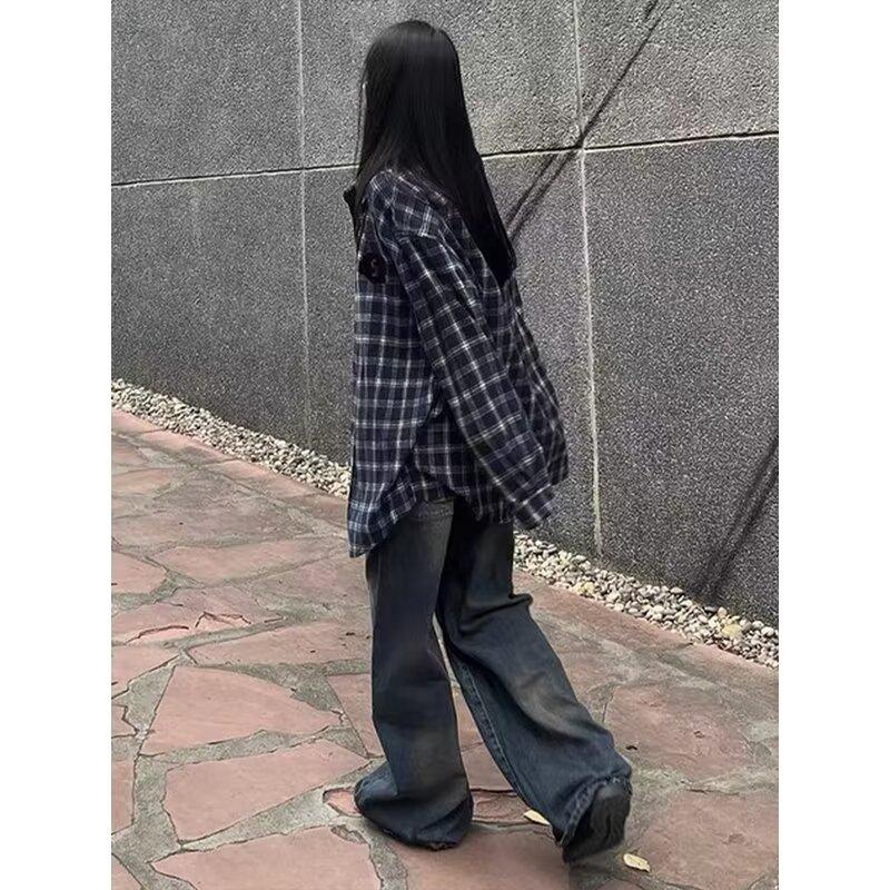 Рубашка в американскую клетку для женщин, весна и осень, новый дизайн больших размеров, цветная рубашка с длинным рукавом, высококачественное пальто для пар