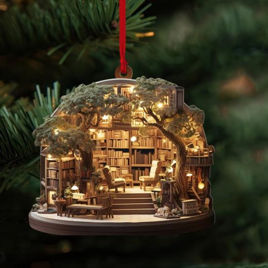Рождественский книжный магазин Yousheng, украшение из акрила, сложенная книга, подвесное украшение, рождественская елка, книжный подарок для любителя книг, праздничный декор для дома в виде елки