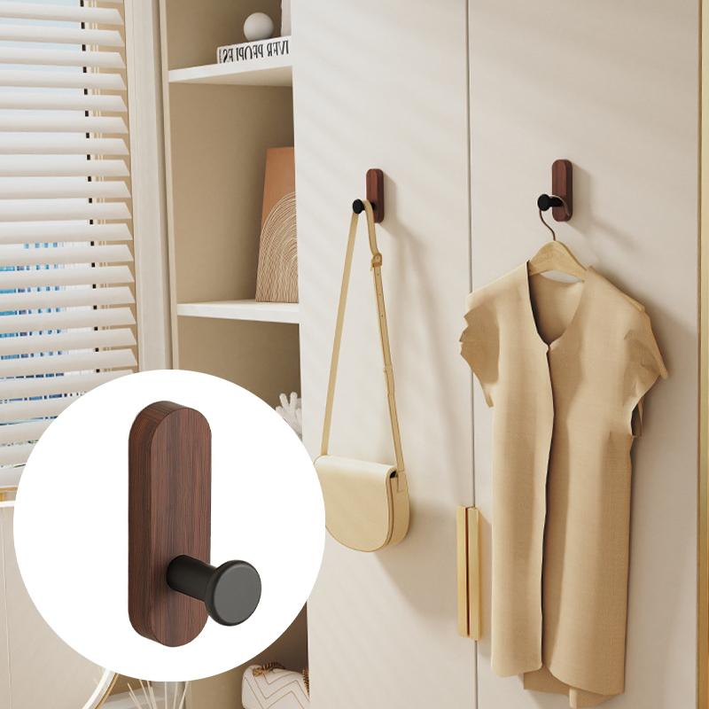 Self Adhesive Mounted Hook Walnut Wood Wall Hooks For Hanging Coat Towel Clothes Blanket Hat Backpack Robe Entryway Key Holder