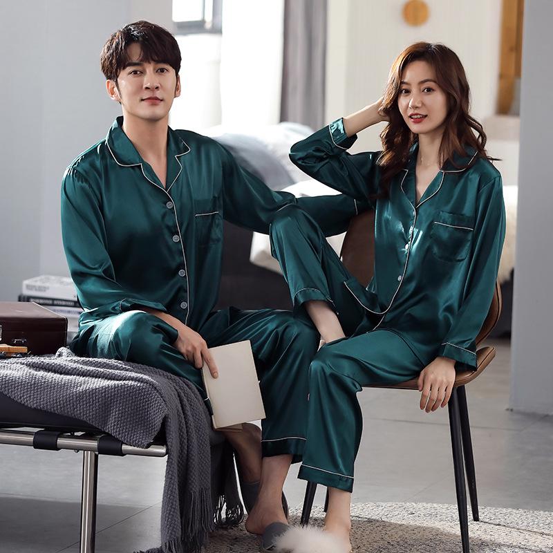 Хань Ятун Шелковый Комплект Пижам для Пары: Осенний кардиган с длинным рукавом для дома
