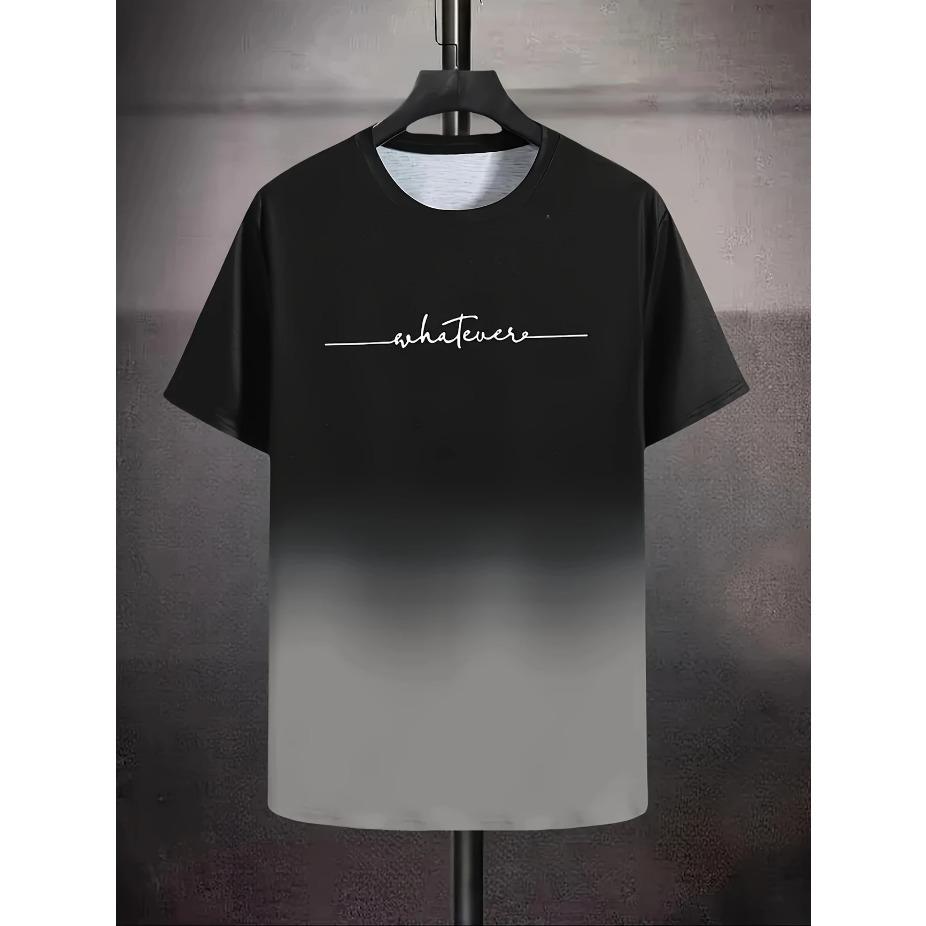 Летняя мужская повседневная эластичная спортивная футболка с градиентной расцветкой, футболка с круглым вырезом для моды