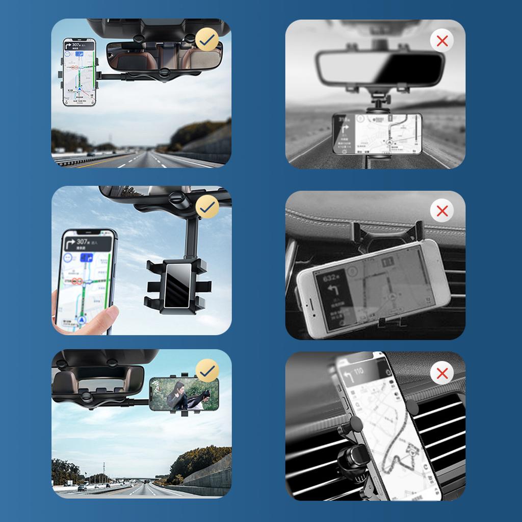Rearview Mirror Phone Holder for Car Multifunctional Retractable Car Phone Holder 360 Degrees Rotatable
