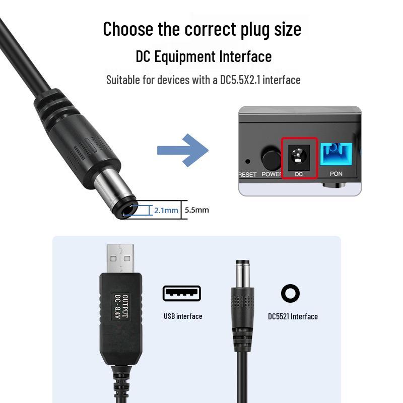 High-Power USB to DC Step-Up Cable: 5V to 8.4V/9V/12V/12.6V Charging for Routers & Speakers