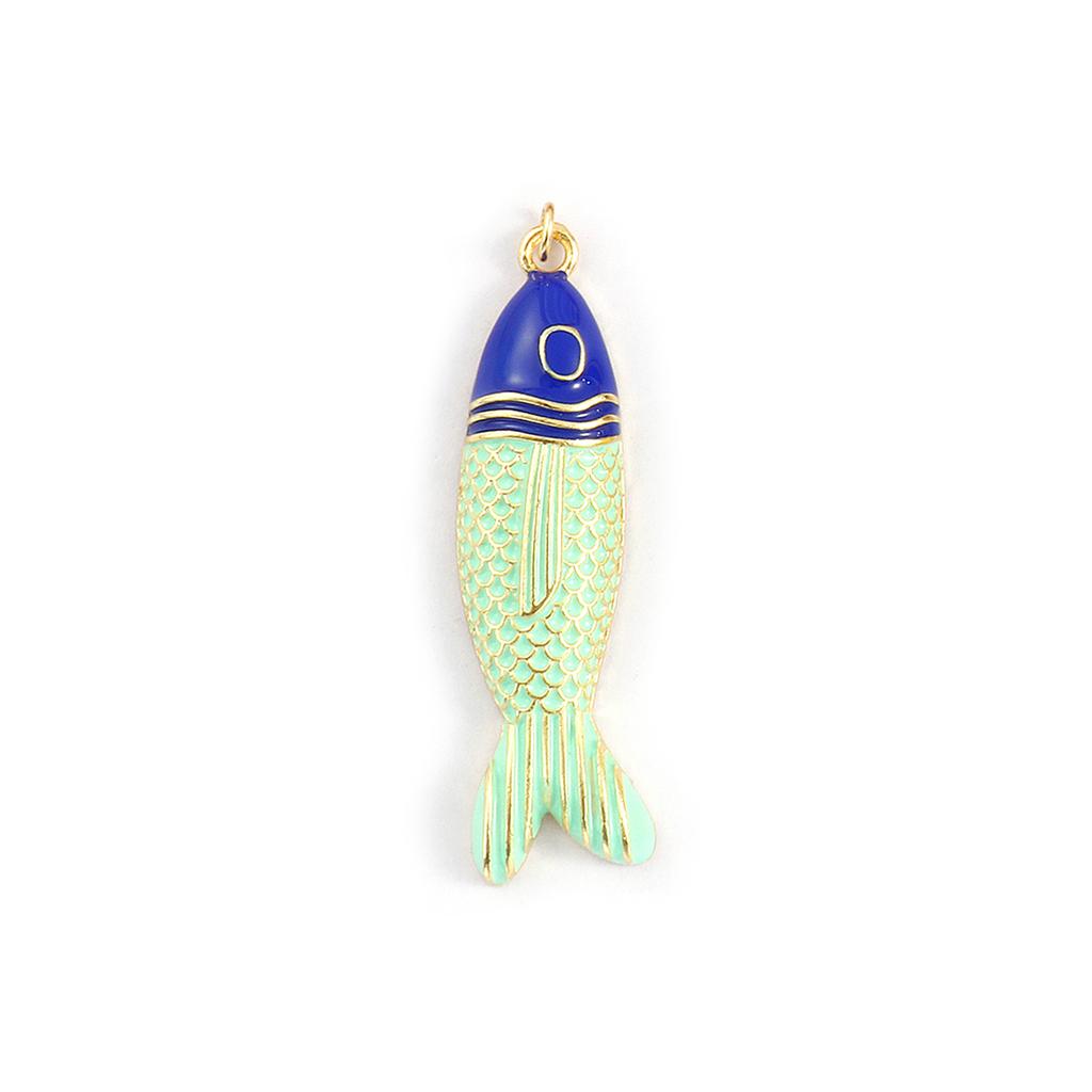 Doreen Box 1 PC Brass Fish Pendants 18K Gold Plated Enamel Fish Animal Ocean Jewelry Charms for Necklace Findings 5.6cm x 1.5cm