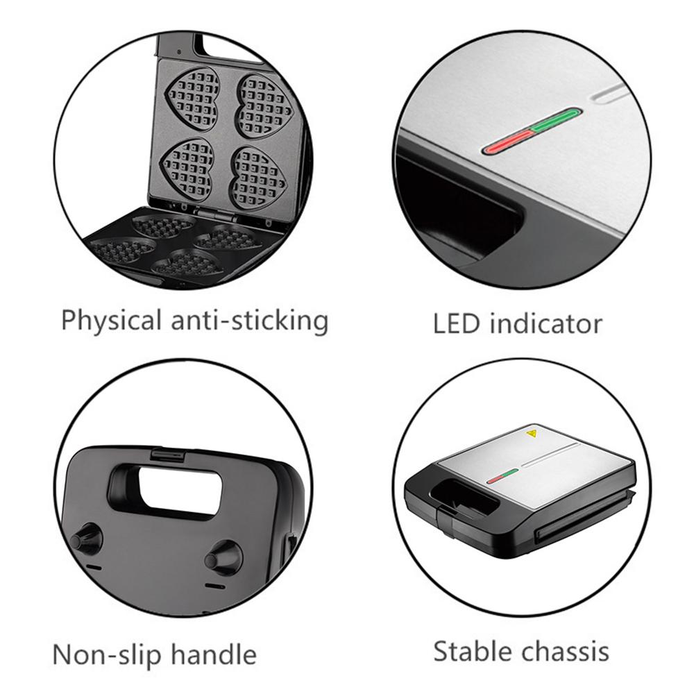 Вафельница в форме сердца с антипригарным покрытием 4 бельгийские вафельницы в форме сердца из нержавеющей стали, 1400 Вт