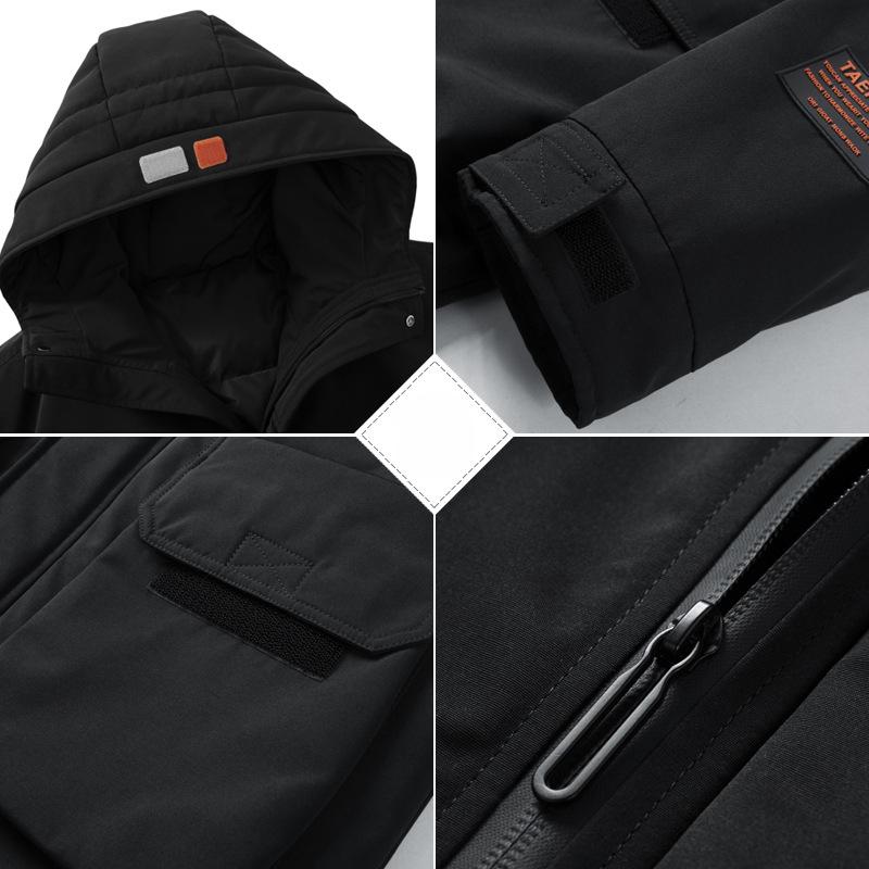 Зимняя мужская куртка-пуховик нового стиля, воротник-стойка, модная простая куртка с капюшоном, средней длины, утолщенная, теплая и морозостойкая, модный бренд для мужчин