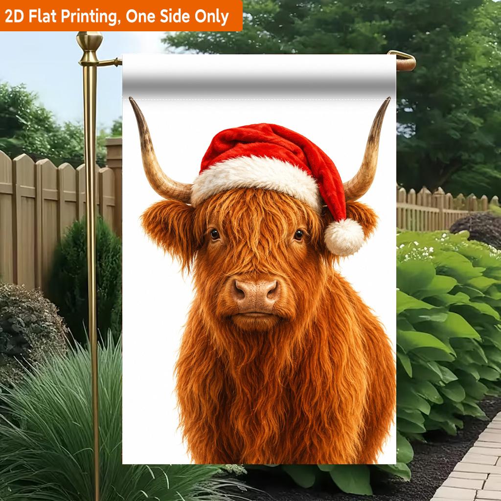 2D Flat, 2D Flat Printing Garden Flag 1pc, Santa Hat Animal Portrait Durable Single-Sided Print Yard Flag, Garden & Home Holiday Decoration, 29.97x44.