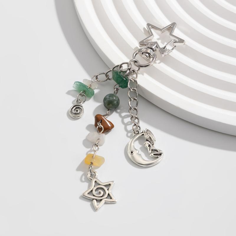 Y2K Изысканные Стильные Брелоки Звезды Солнце Луна для Женщин Стеклянные Бусины Камни Сумки Брелоки Аксессуары Парные Брелоки Ювелирные Изделия