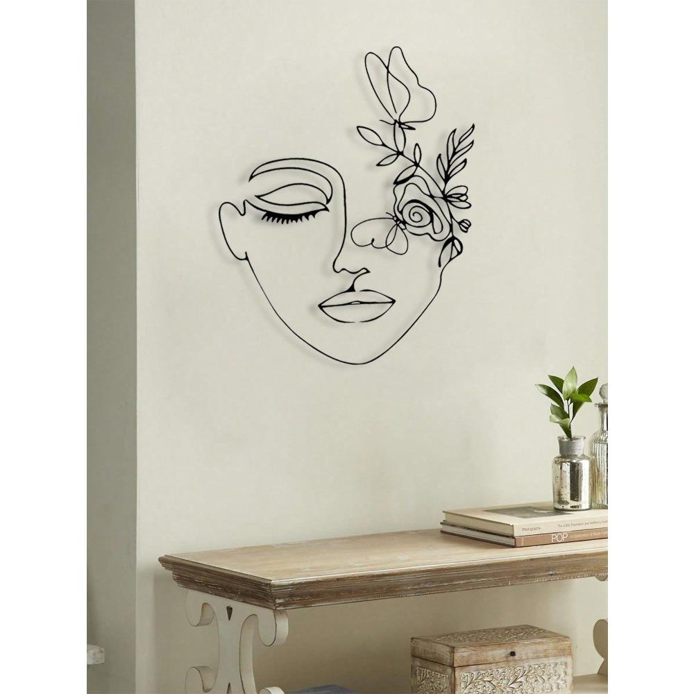 1 PC Women Face/Abstract Face Lines Modern Black Metal Wall Home Decor Hanging Wall Art For Home Decoration,Bedroom, Dinner Room, Bathroom Living Room