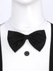 Women's Party Hostess Costume S-XXL: Stylish Contrast Tuxedo Dress Featuring Bow Buttons and Long Sleeve Ruffle Cuffs