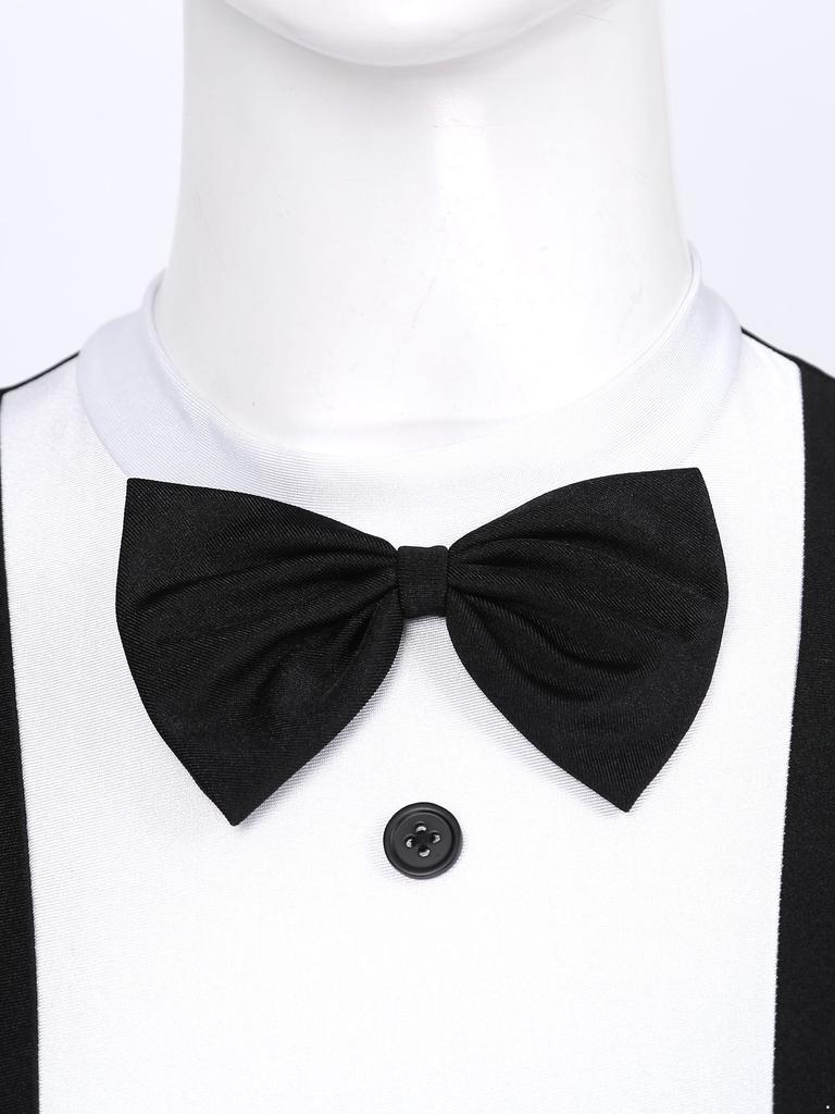Women's Party Hostess Costume S-XXL: Stylish Contrast Tuxedo Dress Featuring Bow Buttons and Long Sleeve Ruffle Cuffs