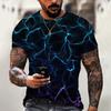2025 Summer New Men's Oversized T-shirt Casual Lightning Cool 3D Digital Printed Men's T-shirt Short Sleeved Round Neck T-shirt