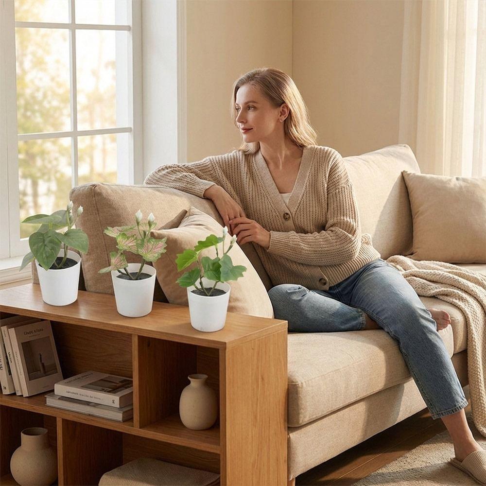 Green Green Plant Potted White Flowerpot Simulation Plant Potted Creative Desktop Ornament Gift