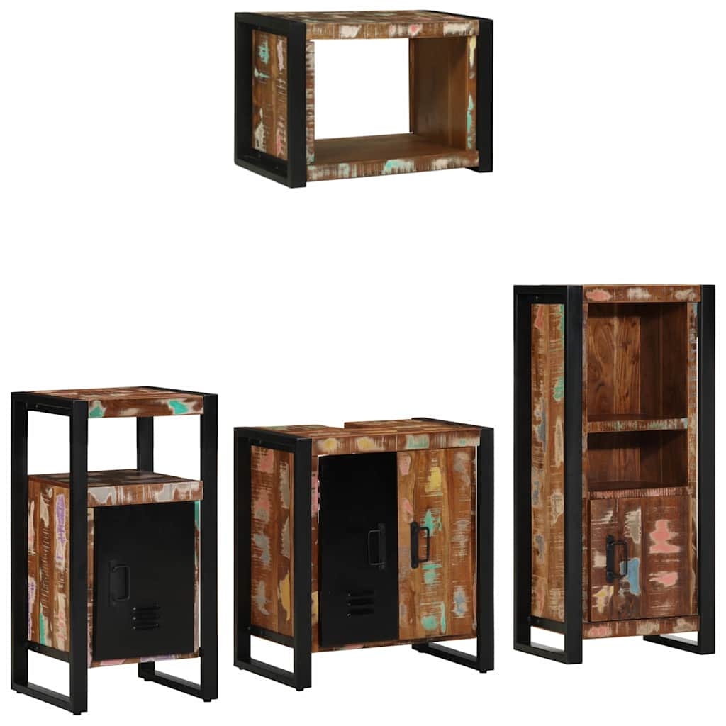 Bathroom Furniture Set with Shelf 4 pcs Solid Upcycled Wood