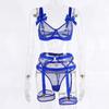 Bras & Bra Sets 5 Piece Bows Mesh Fishnet Sexy See Through Lingerie Set Women Black Blue Neon