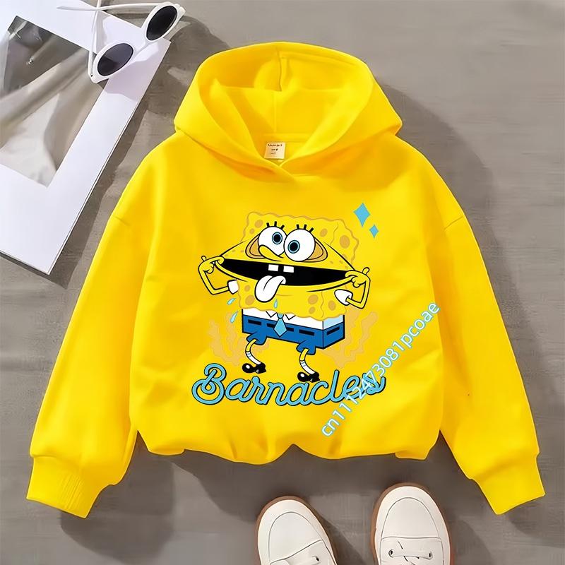 2026 Boy's sports shirt, SpongeBob girl's casual top, children's hooded shirt, long-sleeved cartoon print for autumn and winter