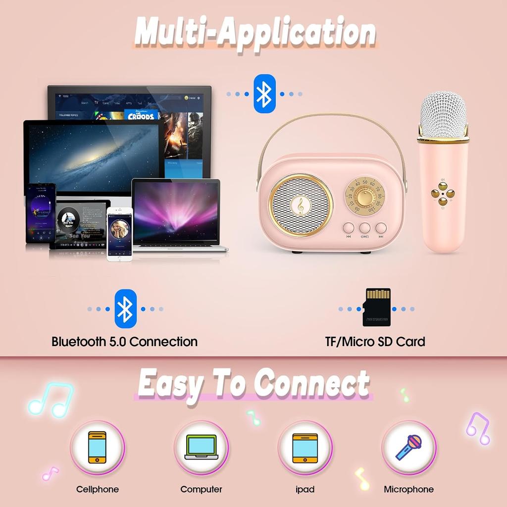 Детское караоке с мини-микрофоном: Музыкальные детские игрушки, подходящие для девочек, подарок на Рождество, день рождения, игрушка, портативный Bluetooth-динамик