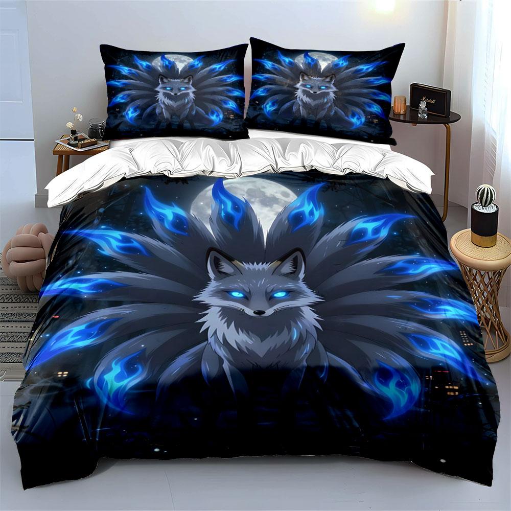Mystical Blue Nine-Tailed Fox Bedding Duvet Cover Set (1*Duvet Cover 2*Pillowcases, without duvet insert)