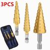 3pcs 3-12mm/4-12mm/4-20mm Hss Step Drill Bit, Straight Groove DrillTitanium Coated Metal Driller, Drilling Tools Set