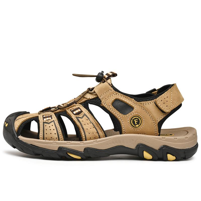 Летняя мужская обувь 2024 года, мужские сандалии из натуральной кожи, мужские пляжные тапочки, мужские сандалии, большие размеры 38-46, пляжные сандалии