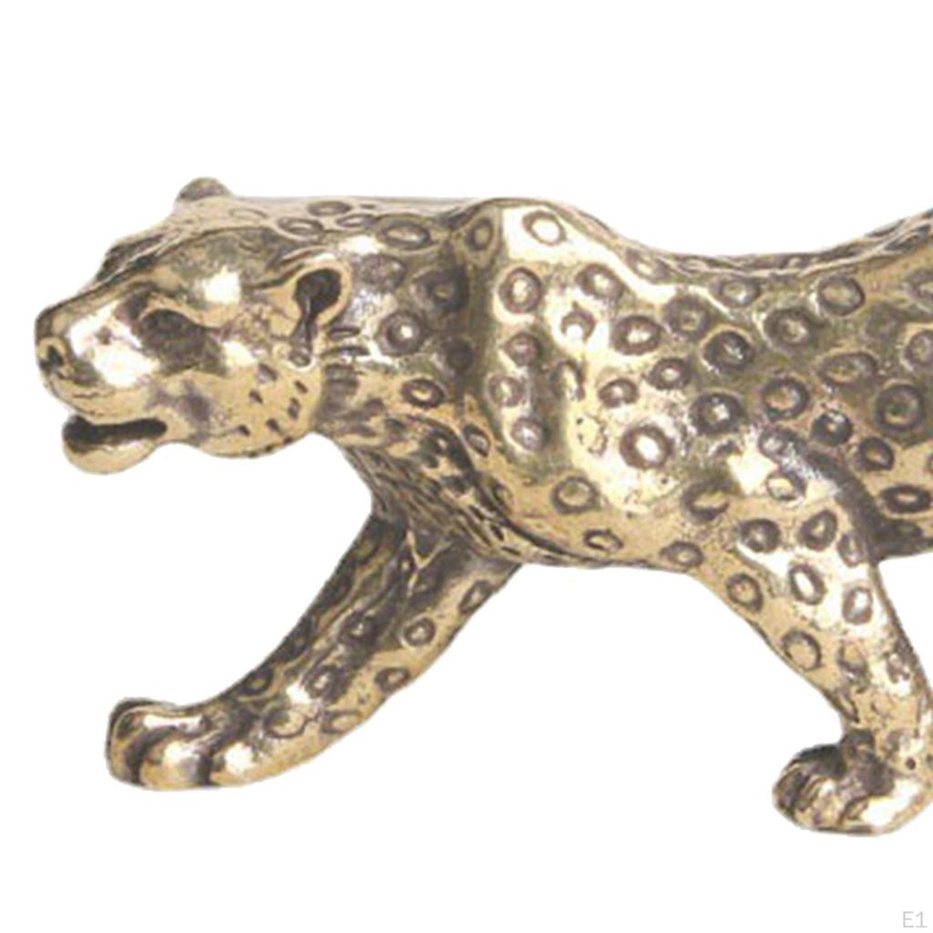 Leopard Statues Panther Figurine Brass Statuette Birthday Gift Collectible Animal Sculpture for Home