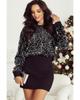 Azura Exchange Черная укороченная блузка с длинными рукавами и круглым вырезом, расшитая пайетками