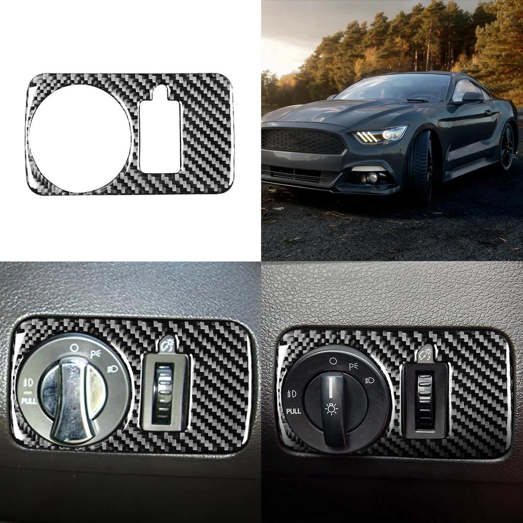 Углеродное волокно, крышка переключателя фар автомобиля, наклейка, накладка для Ford Mustang 2005 2006 2007 2008 2009, внутренняя наклейка