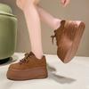 Модные женские кожаные кроссовки 8 см, осенне-весенние коричневые повседневные кроссовки для ходьбы, массивные кроссовки на высокой платформе, спортивная обувь для скейтбординга, женская обувь