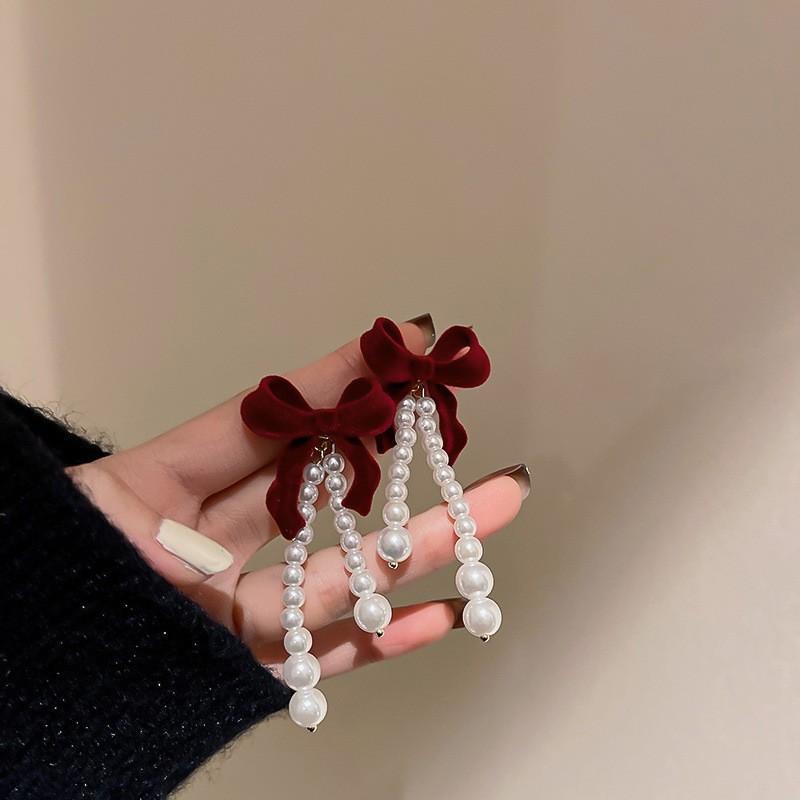 Серьги-капли с красным бантом для женщин, темпераментные серьги с сердечками и бантом для девочек, новогодние праздничные украшения