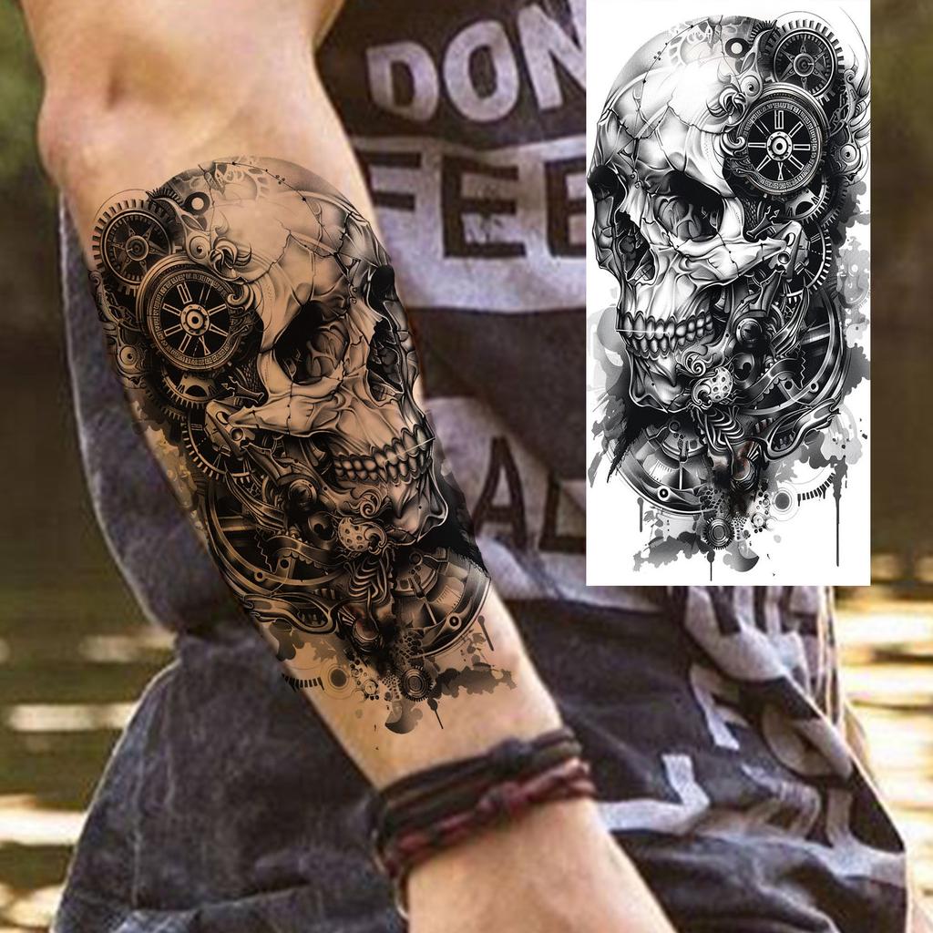 1 Sheet Scary Grim Reaper Skull Temporary Tattoos Halloween Tatoos Long Lasting Waterproof Tiger Wolf Beast Fake Tattoo Stickers