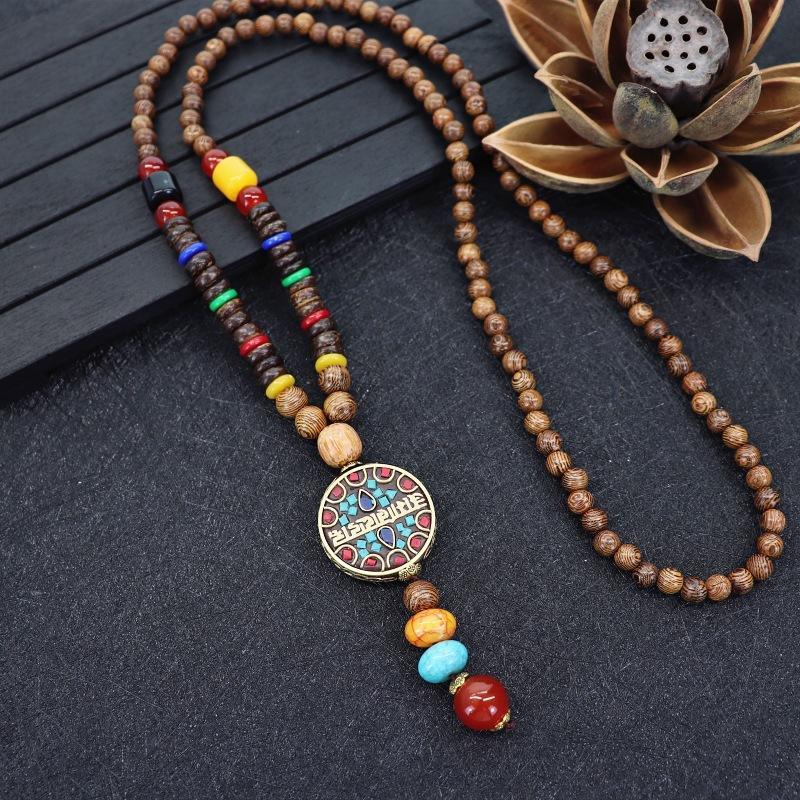 Nepalese Style Retro Long Necklace Men's and Women's Simple Tibetan Pendant Literary and Versatile Sweater Chain Accessories