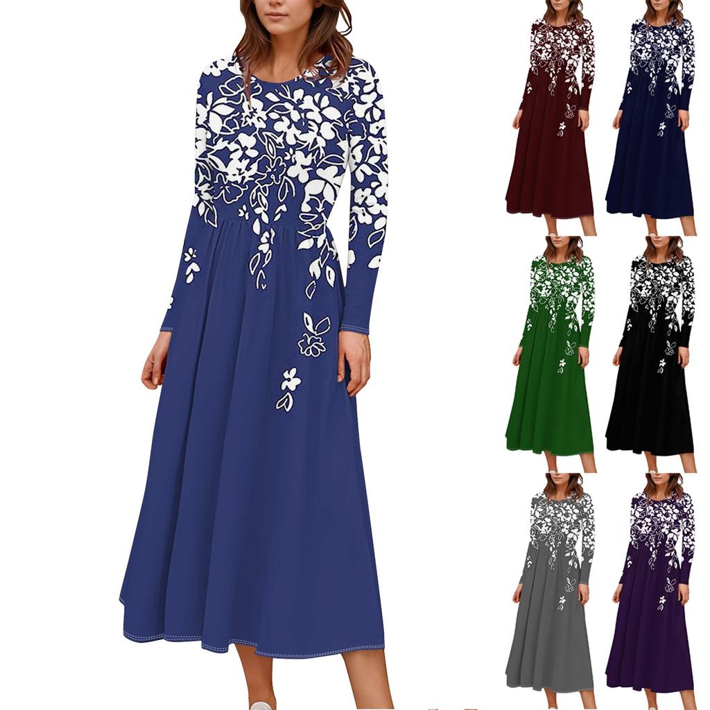 Женские повседневные модные длинные платья с графическим принтом и длинным рукавом, осень