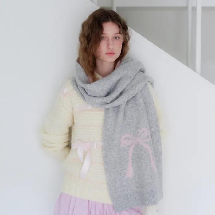 Ribbon Knit Scarf [ LIGHT GRAY ] [M006LG]