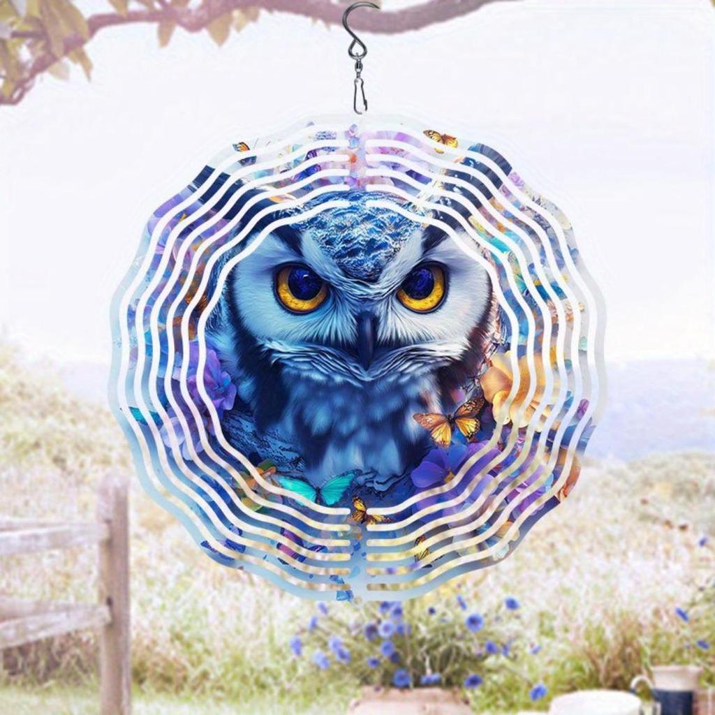 Colorful Owl and Floral Metal Wind Chime for Outdoor Garden Decor with 360 Rotating Hook Durable Patio Yard Porch Ornament No Electricity Needed