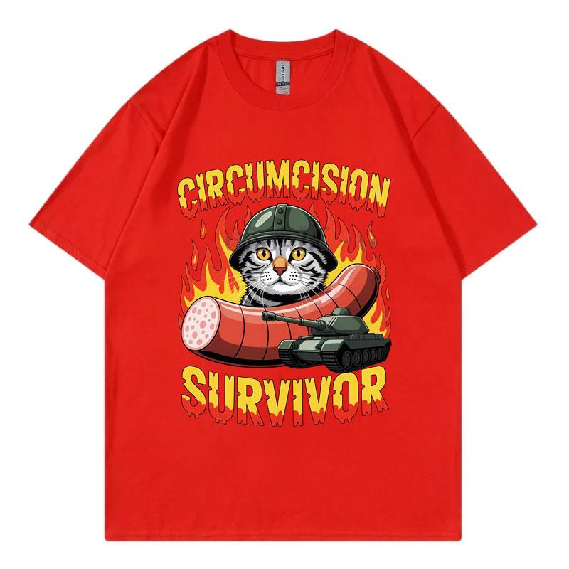 Circumcision Survivor Funny Cat Meme Graphic T Shirts Harajuku Y2k Short Sleeve Tshirts Men Women Casual Loose Cotton Tshirt
